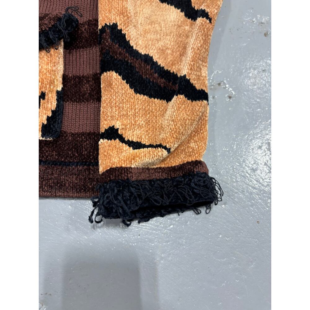 Berek By Takako Animal Print Vintage Fringe Brown Sweater Cardigan Size M - Picture 3 of 7
